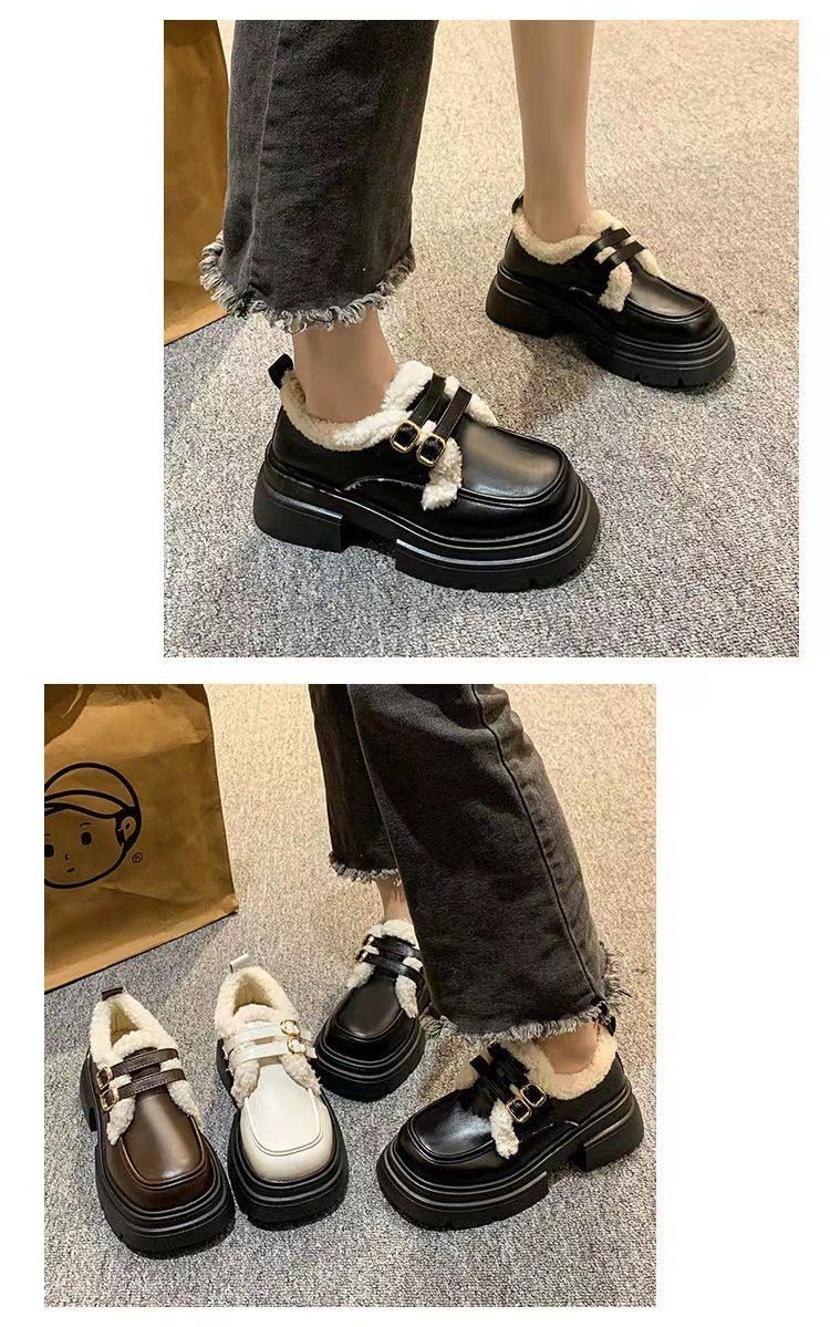 Mocassini invernali in pelle da donna in stile britannico, foderati in pile, suola spessa e soffici, nuove scarpe singole in cotone caldo 2025_voghion.com