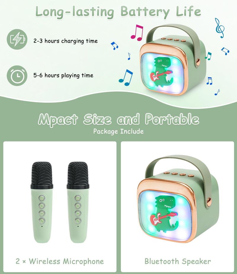 Children's Karaoke Machine With 2 Karaoke Microphones, Portable Karaoke Machine With LED Light And Voice Change Effects, Gifts For Ages 5-12 Children_voghion.com