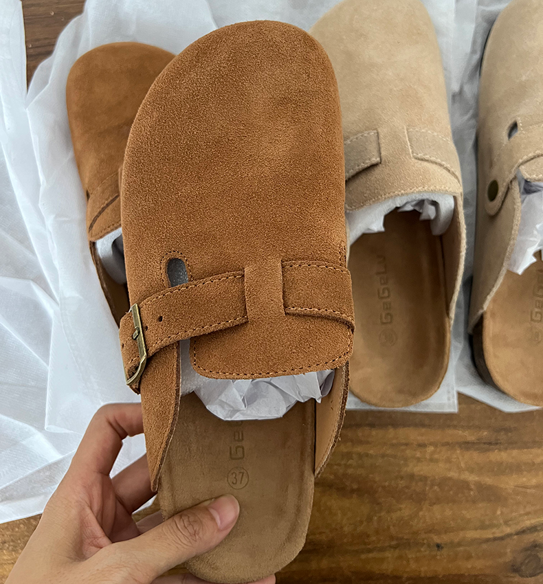 2023 sommer frauen Schuhe Closed Toe Runde Kappe Hausschuhe Kuh Wildleder Leder Clogs Schuhe für Frauen Retro Mode Garten mule Clog_voghion.com