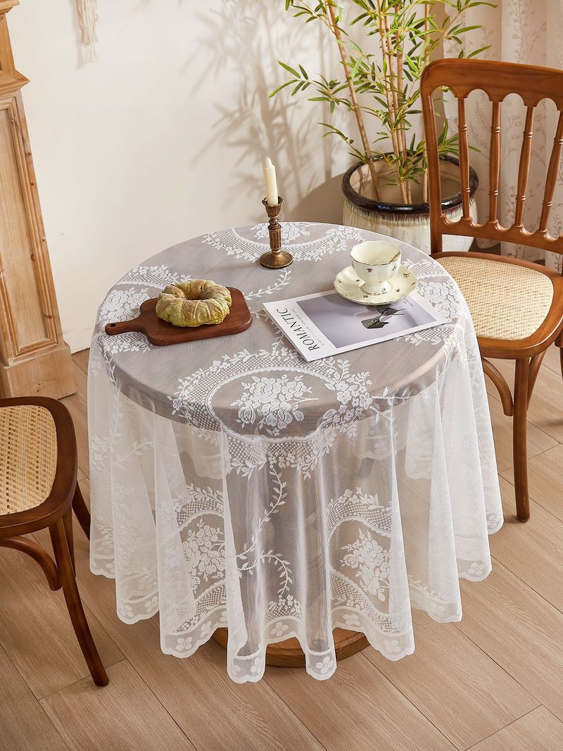 Nappe florale vintage - Housse de table ronde et rectangulaire antidérapante et résistante à la chaleur, tissu polyester lavable pour tables à manger et tables basses_voghion.com