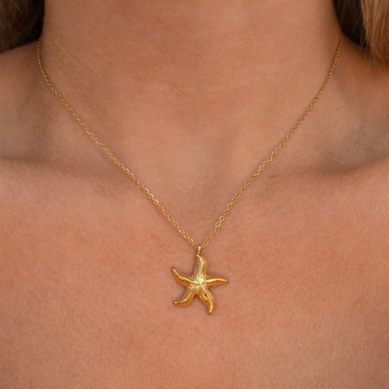 Women's Jewelry Fashion Niche Clavicle Necklace Starfish Pendant Gold Stainless Steel Thread Circle Pendant Necklace_voghion.com