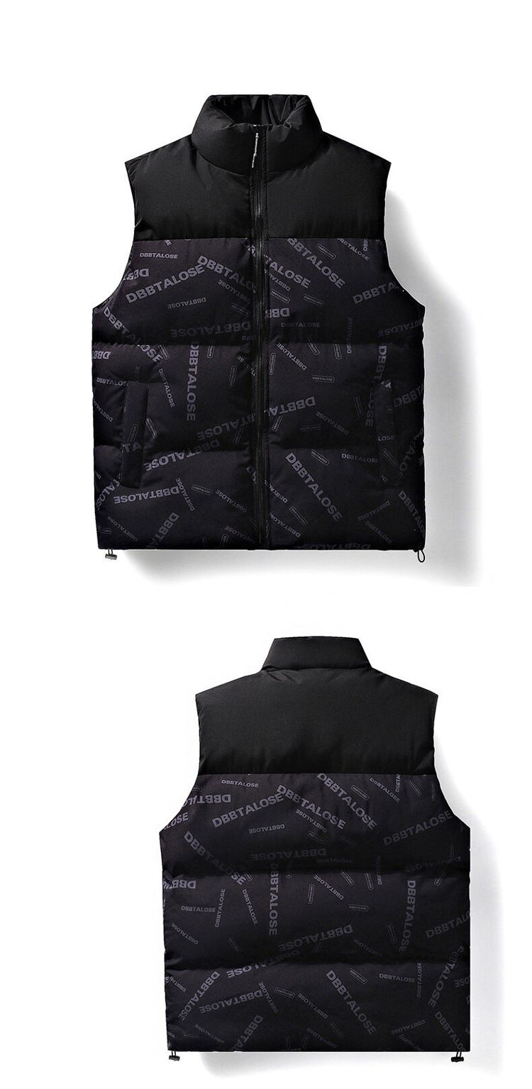 Gesteppte Weste für Herren – Urban Fashion Stehkragen Ärmelloser Mantel mit Patchwork-Design für die Freizeit (Schwarz/Weiß/Grau, M-4XL)_voghion.com
