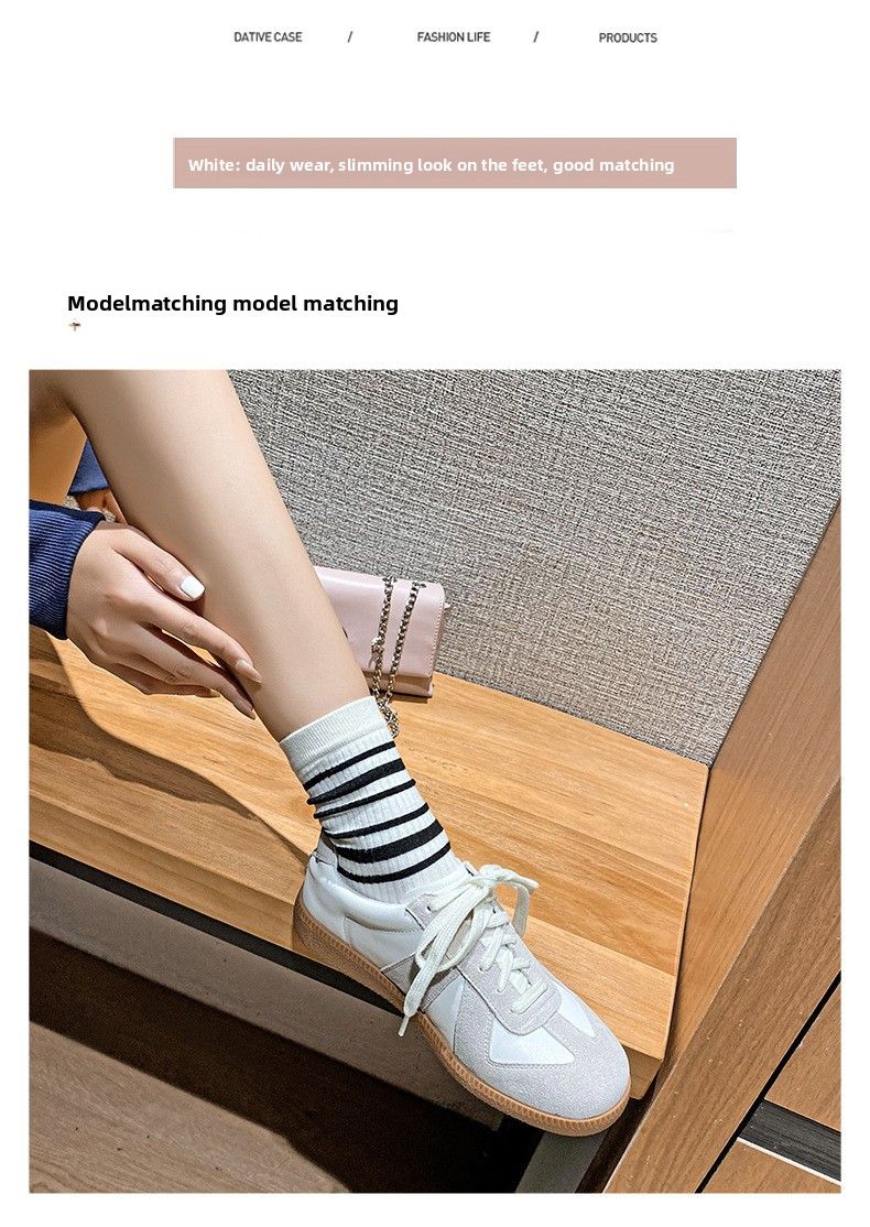 Echtes Leder Weiße Casual Deutsche Trainingsschuhe Für Frauen Low-top Sport Sneakers_voghion.com