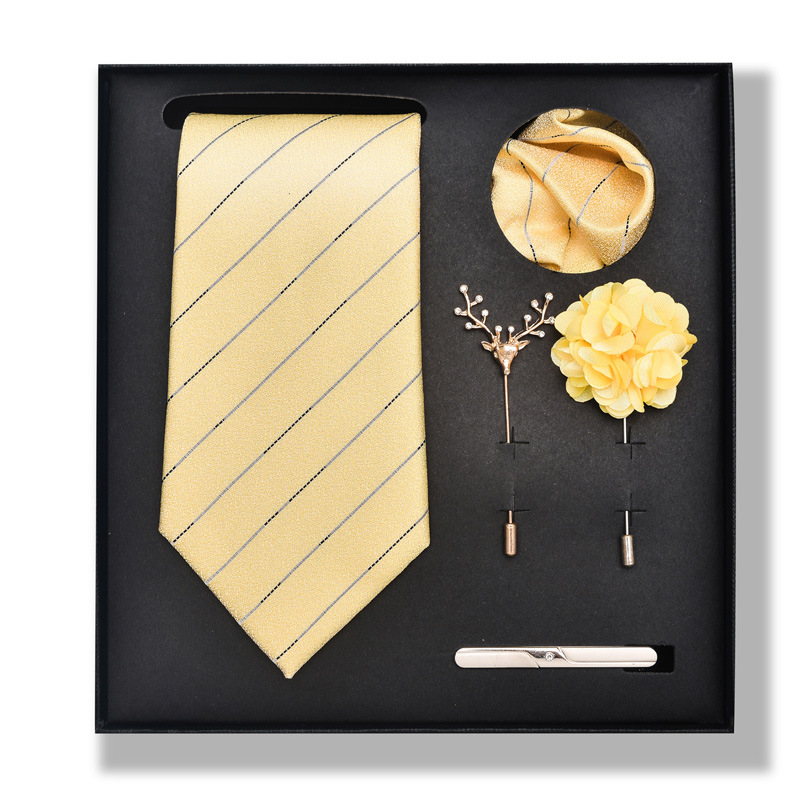 Set da uomo alla moda in tinta unita a righe con anacardi, confezione regalo da 6 pezzi, set con corsetto con fermacravatta e sciarpa quadrata_voghion.com