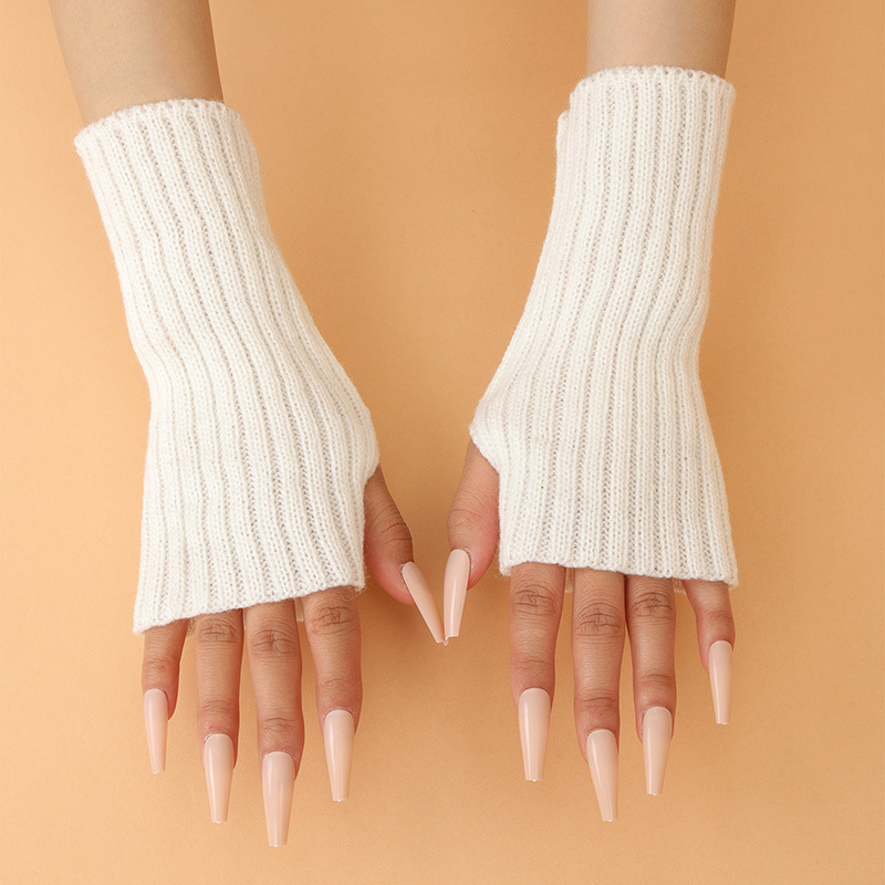 Winter new half finger knitted gloves for women warm solid color student all-match casual gloves_voghion.com