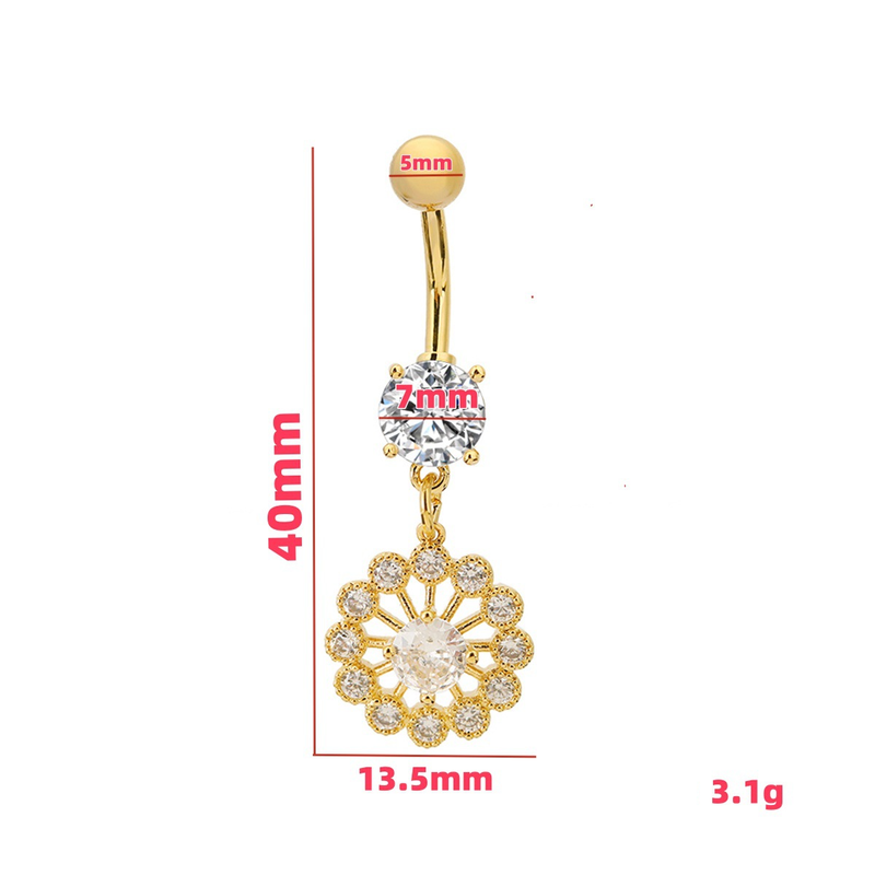 Piercing per ombelico a forma di girasole in acciaio inossidabile - Gioielli per piercing con diamanti_voghion.com