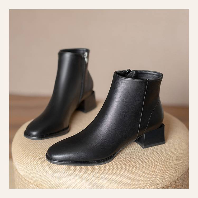 Stivali Martin Autunno e Inverno Nuovo Stile Stivali Francesi Spessi in Pile Versatili Tacco Medio Tinta Unita Scarpe da Donna alla Moda_voghion.com