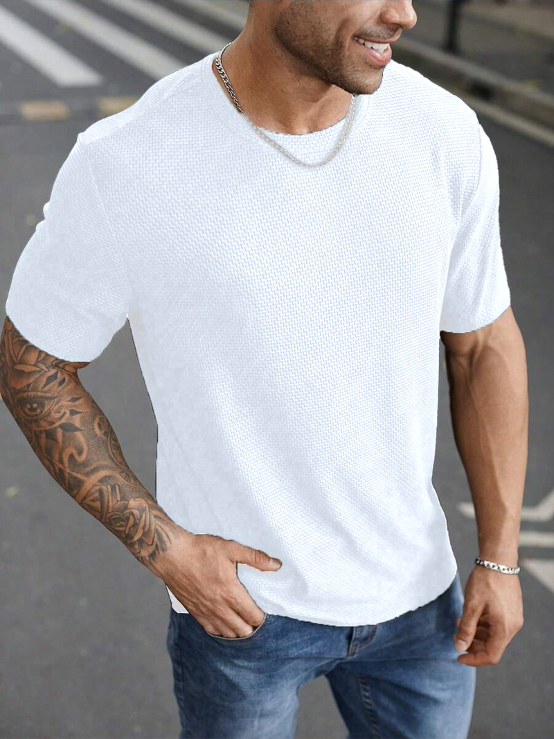 Men's New Solid Color Round Neck Casual Short Sleeve T-Shirt - Breathable Cotton Blend Relaxed Fit Tee_voghion.com
