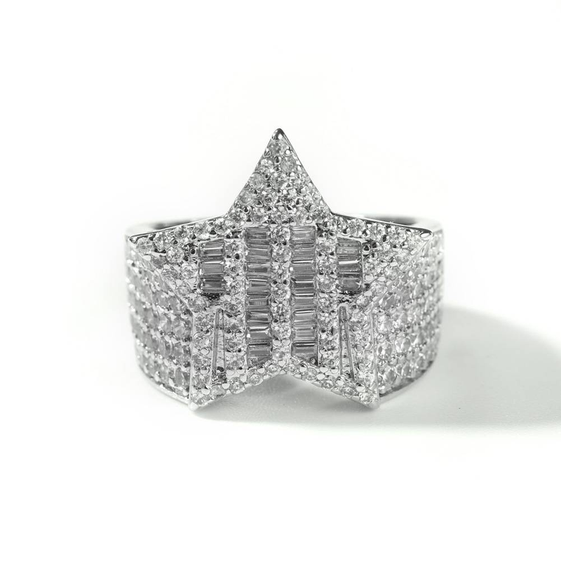 Men's Jewelry Cubic Zirconia Star Ring For Men Hip Hop Style Fashion Statement In Gold And Silver Sizes 7-9 T Square Stone Five Pointed Star Ring_voghion.com