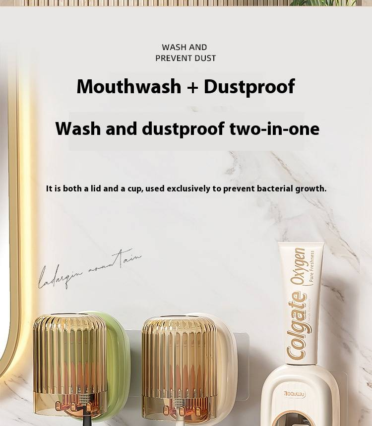 Portaspazzolino senza foratura con dispenser automatico di dentifricio – Organizer salvaspazio per il bagno (set 4 in 1, colori casuali)_voghion.com