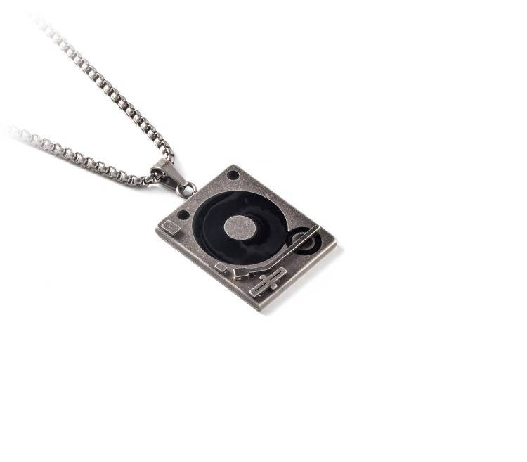 Vintage Square Phonograph Necklace For Men And Women - Unique Titanium Steel Pendant With Box Chain - Adjustable Length 51-80cm_voghion.com