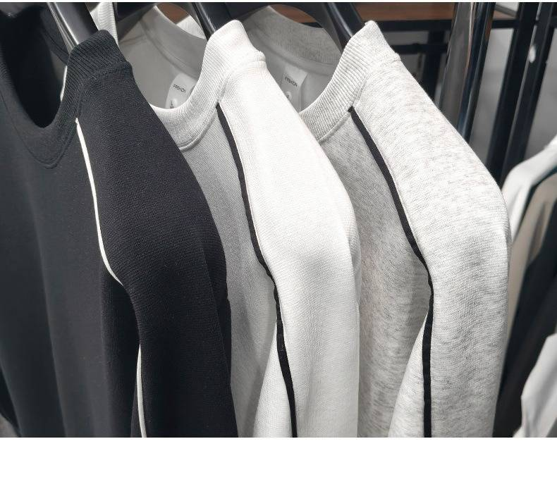 Oversized Color-Block Sweatshirt For Men - Trendy Contrast Stitch Design, Relaxed Fit Cotton Blend Pullover, Streetwear Essential (Black/White/Grey)_voghion.com