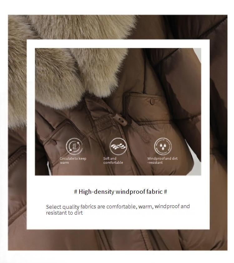 Women's Winter Puffer Jacket With Detachable Rabbit Fur Hood - Fashionable Quilted Coat, Oversized Fit, Short Length, Polyester Shell_voghion.com