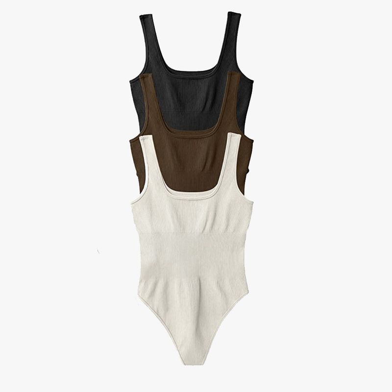 "Naadloos geribbeld bodysuit met vierkante hals – Taillevorming en busteondersteuning (zonder haakjes en oogjes, lichtgewicht compressie)"_voghion.com