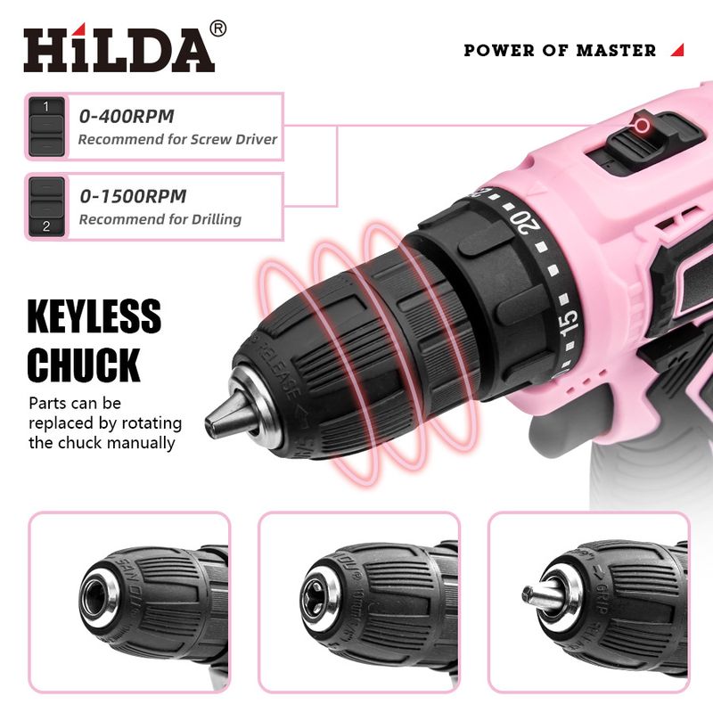 HILDA 12V/21V Cordless Lithium-Ion Drill Driver With 1/2 Batteries & Charger, Electric Screwdriver Set For Wood Metal Brick, 1350 RPM,_voghion.com