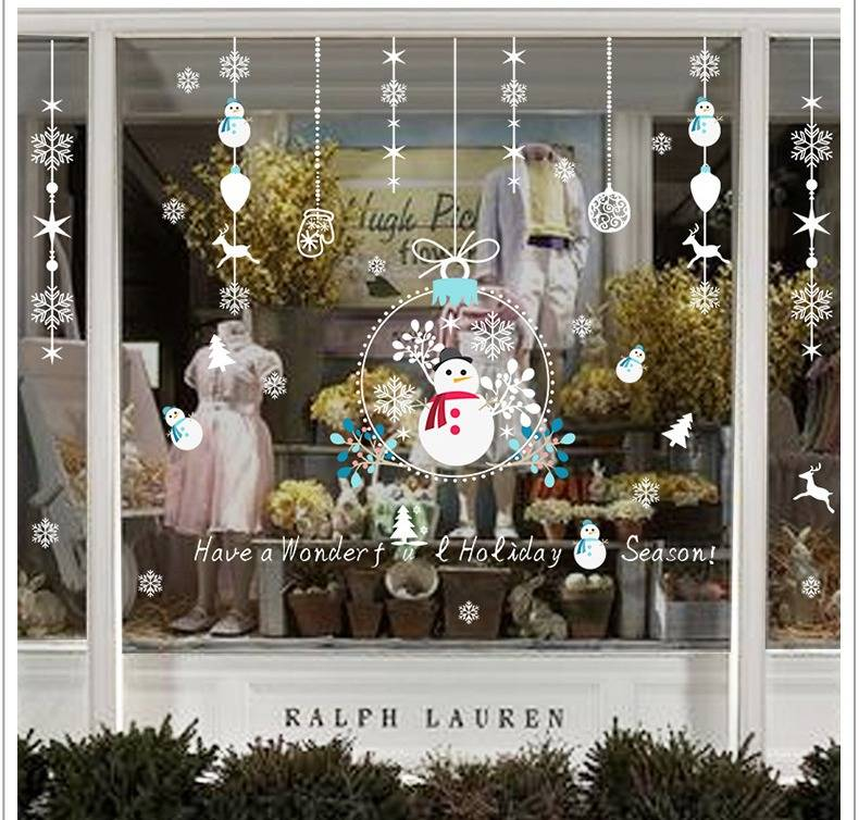 XL868 Calcomanías navideñas de muñeco de nieve para pared - Pegatinas festivas de PVC para ventanas, puertas y decoración del hogar (60 x 90 cm, blanco)_voghion.com