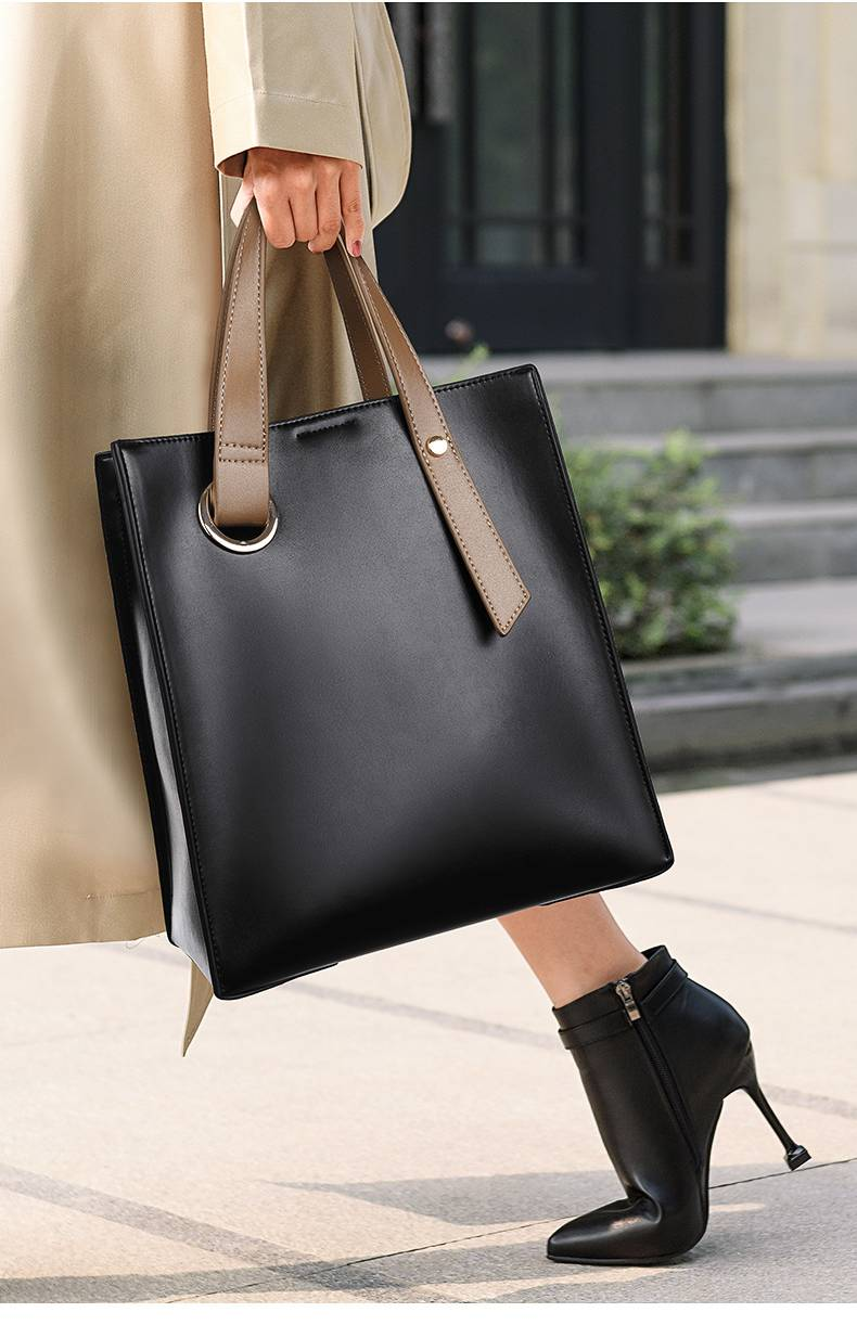 LEMON KOKO - Bolso grande para mujer, ideal para el trabajo y viajes: elegante bolso de hombro con cierre de cremallera y múltiples bolsillos (negro/canela y monograma)_voghion.com