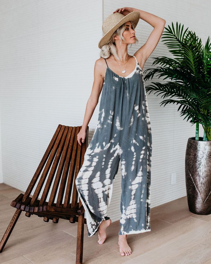 Combinaison à jambes larges et bretelles pour femme, imprimé léopard, style street style 2024_voghion.com
