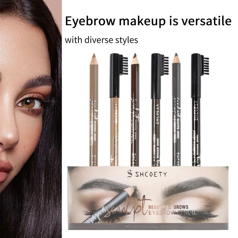 Eyebrow Enhancers Eyebrow Pencil Set With Eyebrow Brush Six Color Wooden Pole Eyebrow Pencil Waterproof Non Smudge Non Fading Makeup Pencil_voghion.com