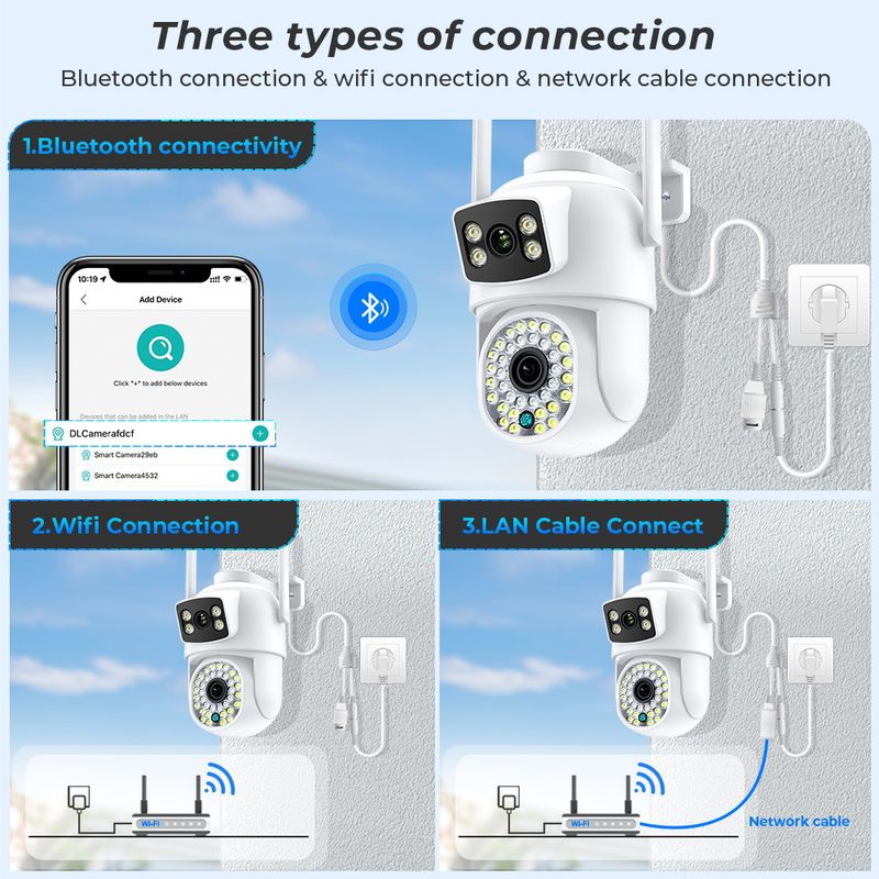 Dual-Lens Security Camera System - WiFi Outdoor PTZ & Bullet Camera With Night Vision (2-Way Audio Motion Detection Waterproof Remote Viewing)_voghion.com