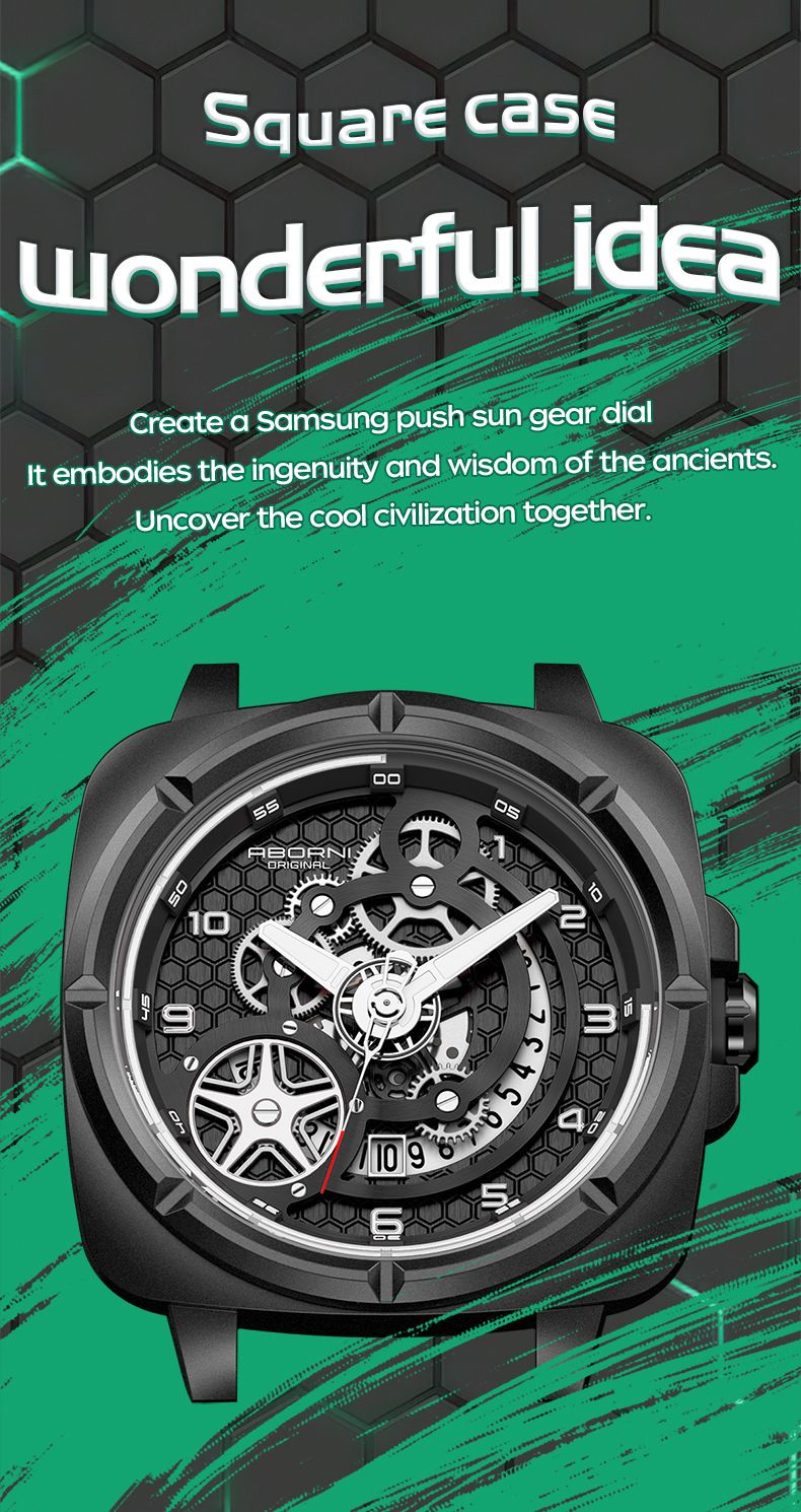 Orologio sportivo quadrato elegante da uomo con lancette luminose, datario e cinturino in silicone - Movimento al quarzo impermeabile, vetro minerale resistente_voghion.com