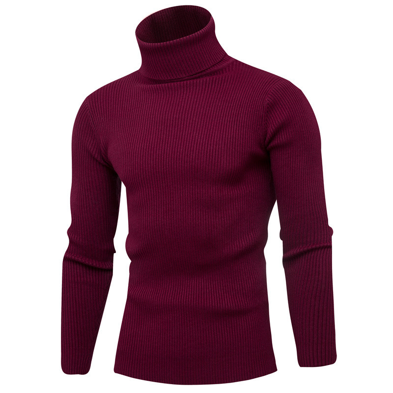 Unisex autumn and winter men's turtleneck sweater slim solid color pen stripe pullover base sweater_voghion.com