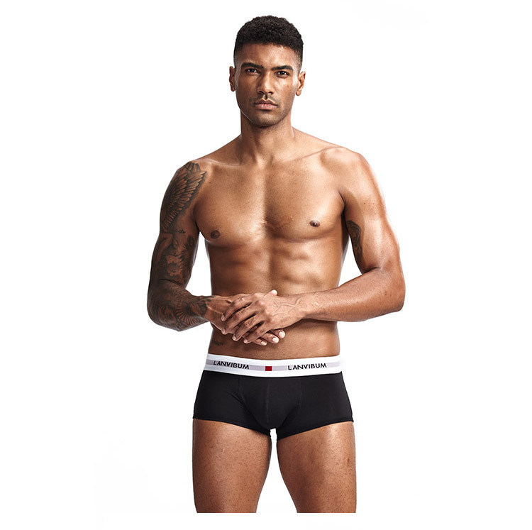 LANVIBUM Underwear Youth U-Convex Low Waist Cotton Boxer Briefs Solid Color Plus Size Men's Underpants_voghion.com