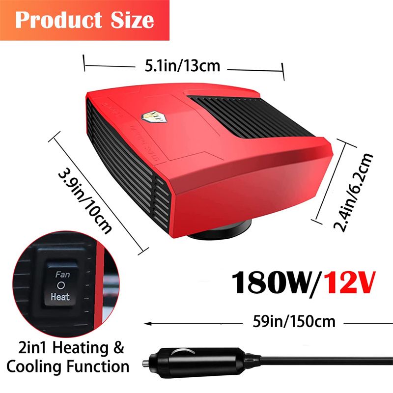Taşınabilir Araba Isıtıcı 12V 24V 180W Coog 360 Derece Buz Çözücü Buz Çözme Kış Isıtma Fanı_voghion.com