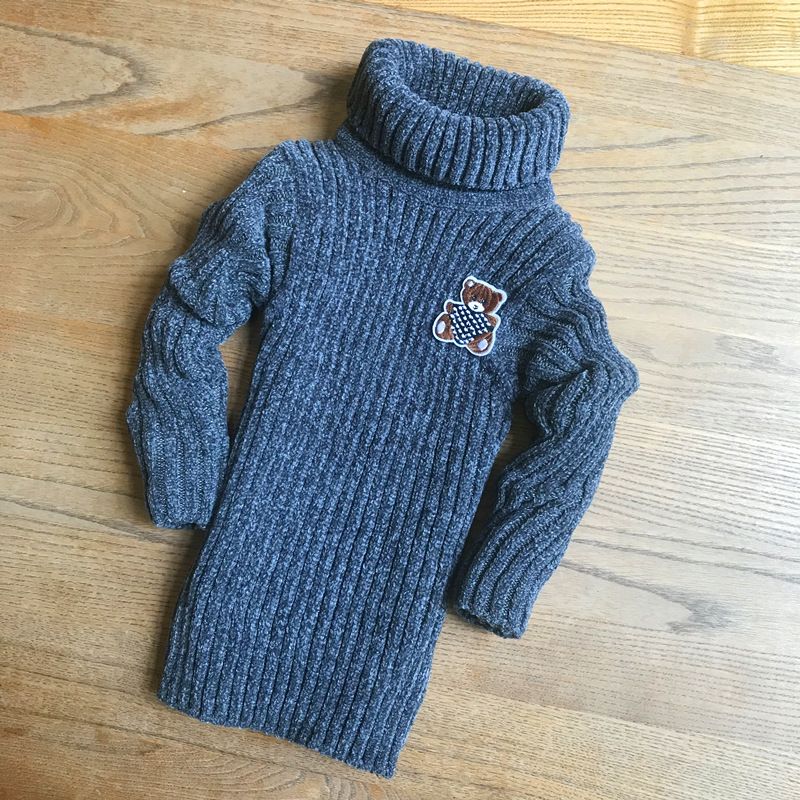 Suéter de chenilla para niños, camisa elástica con cuello alto, parte inferior de punto bordada para bebés_voghion.com