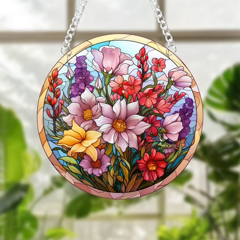 Mazzi di fiori, ciondolo per la casa Suncatcher in acrilico stampato su entrambi i lati, catena e ventosa per la consegna_voghion.com