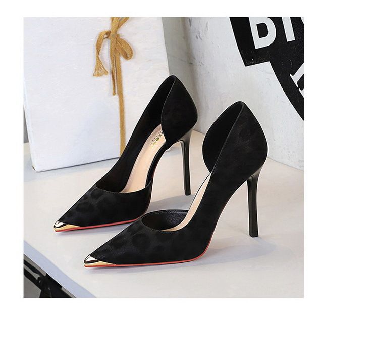 pointed Metal Side Air Shallow Mouth Single Shoes Women's Leopard Print One Pedal Stiletto High Heel Women's Shoes_voghion.com