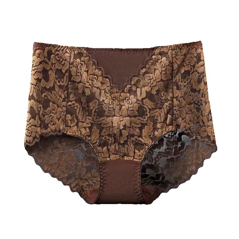 2025d Women's Sexy Seamless High-Waist Tummy Control Hip-Lifting Cotton Crotch Comfortable Breathable Plus Size Lace Panties_voghion.com