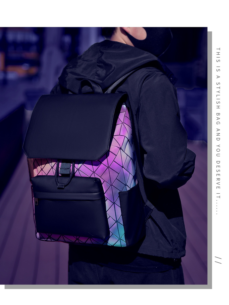 Trendy Casual Geometric Diamond Grid Men's Backpack, Fashionable And Versatile Instagram Large Capacity High-end_voghion.com