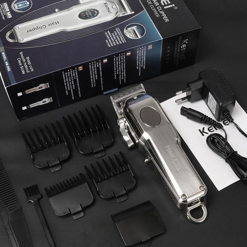 Tondeuse électrique professionnelle pour hommes, écran LCD rechargeable KM-2002, pour barbe et cheveux_voghion.com