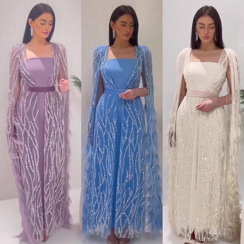 Elegantes Abendkleid mit langen Ärmeln für Damen – Sexy Abendkleid mit hoher Taille für Hochzeit, Party und Bankett (Elfenbein, Blau, Lila)_voghion.com