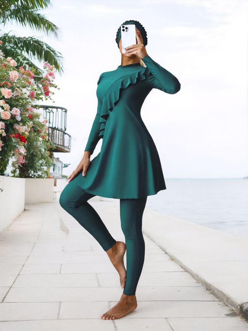 Damenbekleidung Schwimmrock Lange Badehose Zweiteiliger Anzug Große Größe Burkini_voghion.com