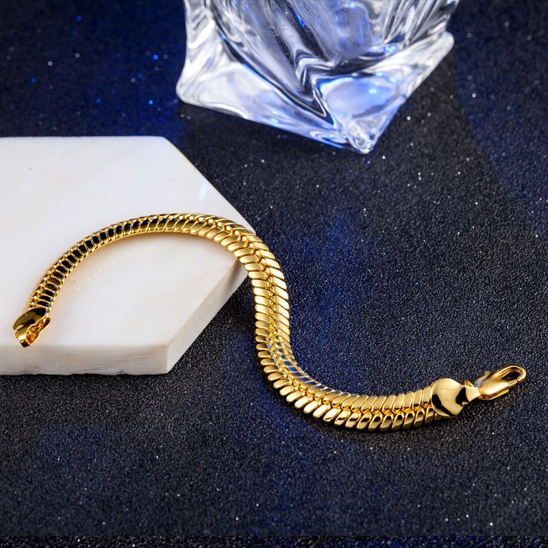 Bracciale cubano da uomo con catena laterale in osso di serpente piatto, placcato oro, grande 9 mm_voghion.com