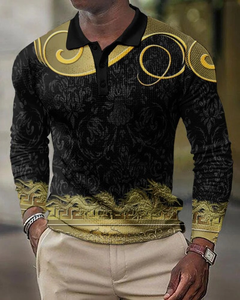 T-shirt da uomo a maniche lunghe con stampa digitale da uomo con risvolto di grandi dimensioni_voghion.com