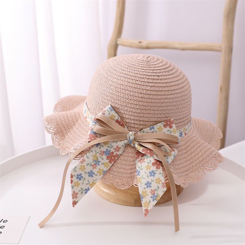 Cappelli di paglia da pescatore pieghevoli da spiaggia per bambini, protezione solare estiva da donna e set di borse_voghion.com
