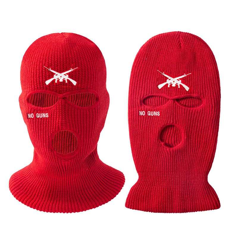 2025 New NO GUNS Embroidered Three-Hole Knitted Balafar Facekini Ski Hat_voghion.com