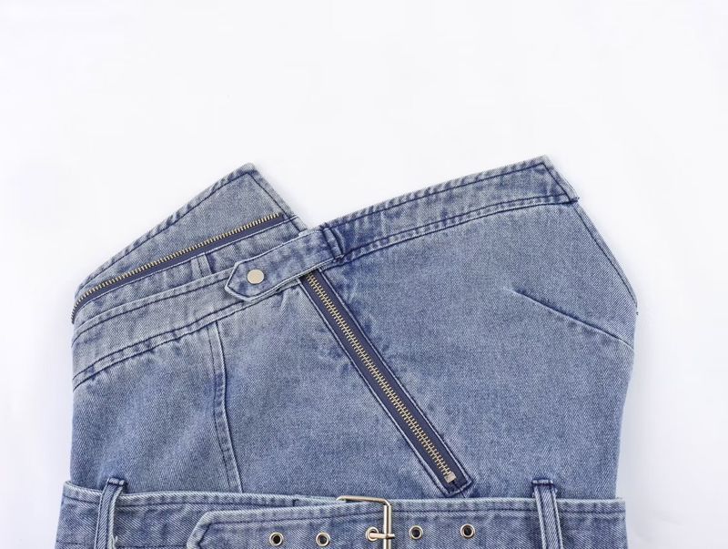 Top tubo vaquero con cinturón para mujer, moda urbana de invierno 2023_voghion.com