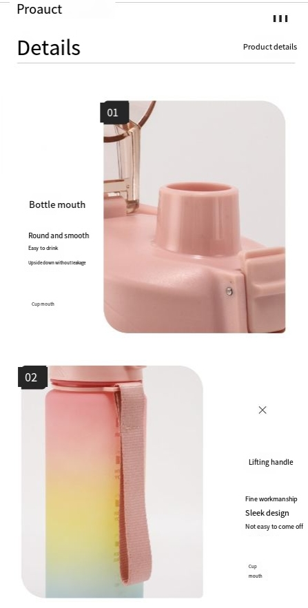 1000ml gradient color large capacity plastic water cup frosted outdoor gym sports water bottle_voghion.com