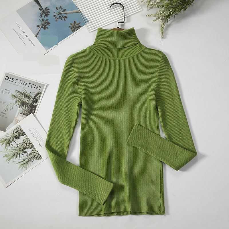 Maglione a collo alto a maniche lunghe da donna, maglione coreano tinta unita (24 colori in stock) maglione lavorato a maglia_voghion.com