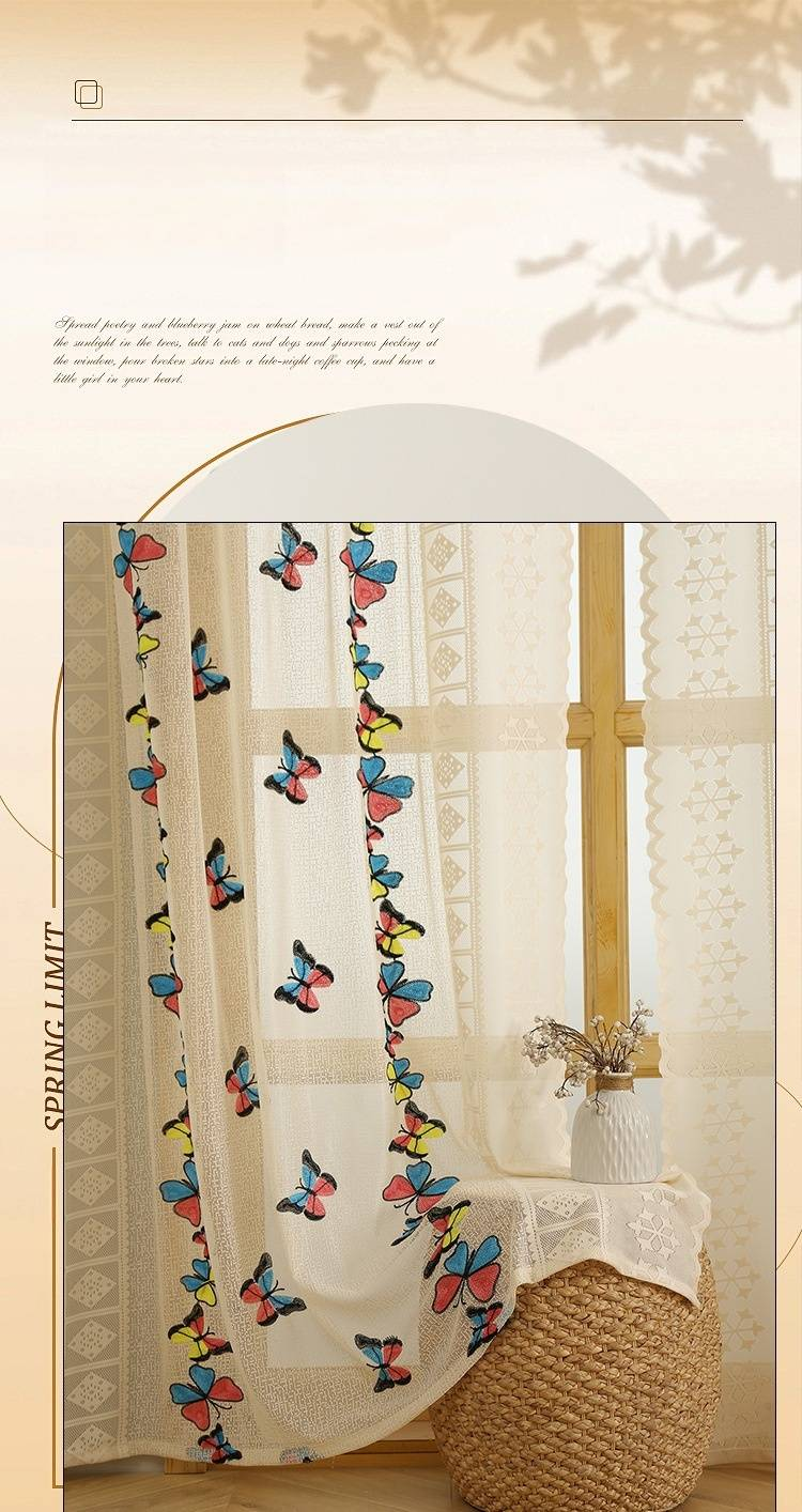 Tende trasparenti ricamate a farfalla in stile francese - Tende in voile color crema per camera da letto e soggiorno (filtrano la luce, elegante decorazione per la casa)_voghion.com