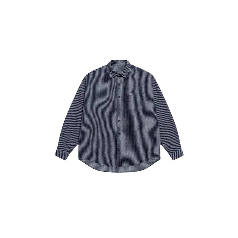 Camicia a maniche lunghe in denim a righe lavato primaverile e autunnale da uomo, giacca casual da uomo Cityboy blu_voghion.com