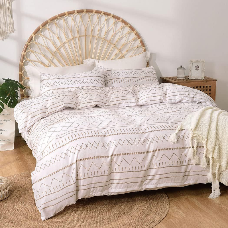 Set di biancheria da letto con trapunta geometrica semplice e stampa spazzolata, tre pezzi_voghion.com