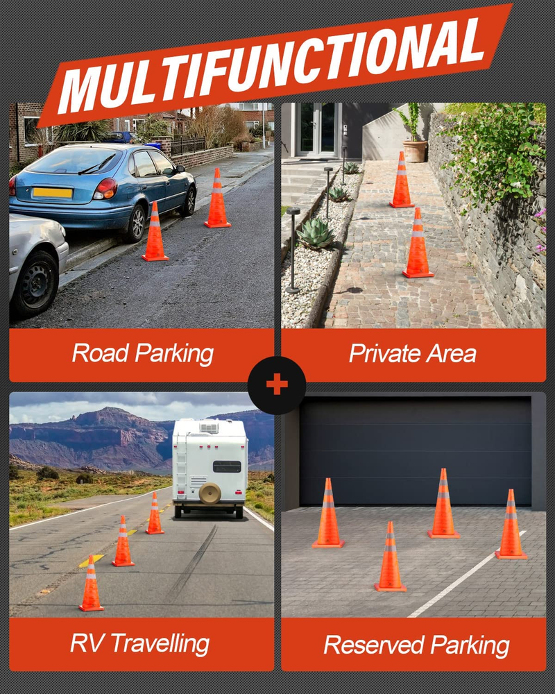 18 Inch Foldable Traffic Safety Cone, Multifunctional Pop-up Cone With Reflective Collar, Orange Cone For Driving Training And Parking Lots_voghion.com