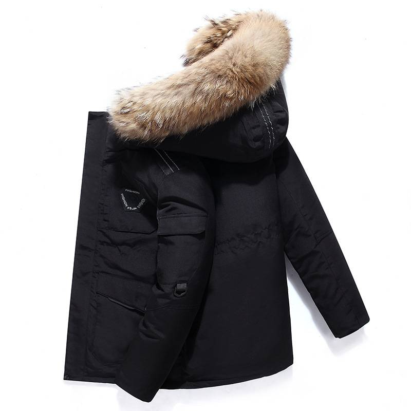 Unisex Faux Fur Trim Parka – Workwear Jacket With Detachable Hood & 300FP Duck Down (S-3XL, Windproof, Black/Beige/Burgundy)_voghion.com