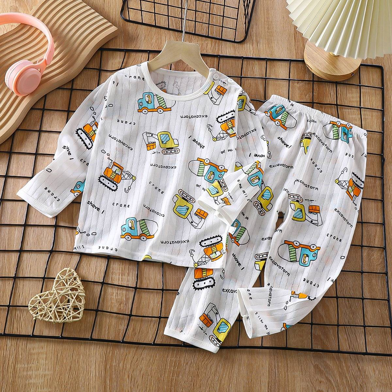 Soft Breathable Cotton Baby Children Pajamas Set Cute Cartoon Long Sleeve Home Sleepwear Set For 0-5 Years Old_voghion.com