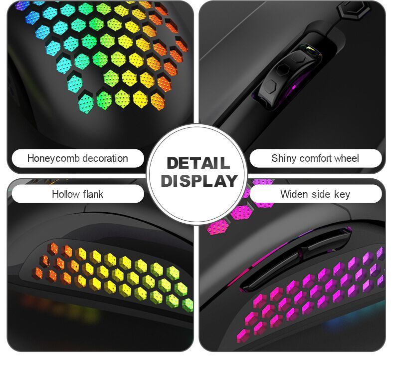 Honeycomb Oyun Faresi – 7200 DPI Kablolu RGB Fare, 6 Programlanabilir Düğme, PC/Dizüstü Bilgisayar İçin Ergonomik Tasarım (Beyaz/Pembe/Siyah/Mavi)_voghion.com